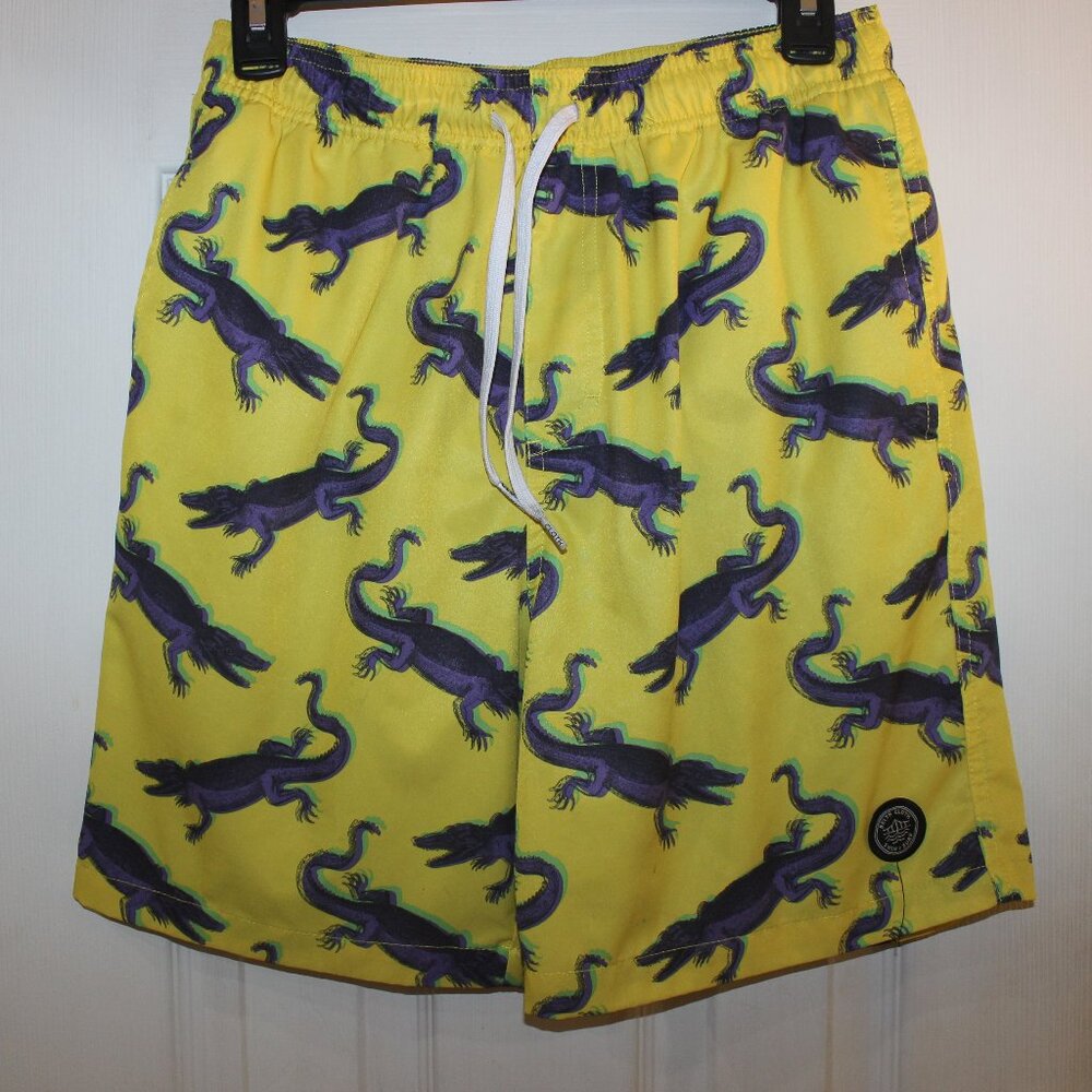 Brooklyn Cloth Yellow & Black/Purple Crocs Volley Swim Trunk | Size M